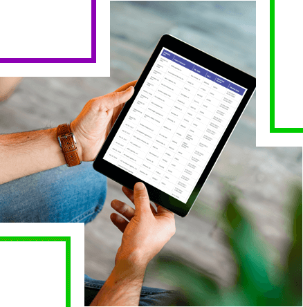 Man holding a tablet with information in a table