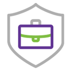 Briefcase with shield around it icon