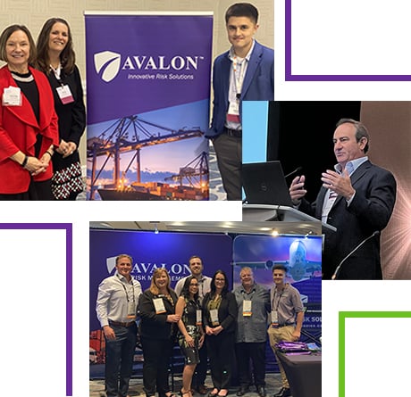 Collage of Avalon employees at a trade show, conference and speaking
